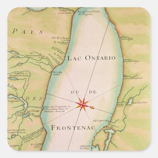 Kaart van het meer van Ontario Vierkante Sticker (Voorkant)