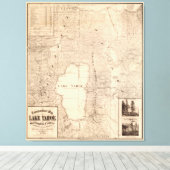  kaart van het meer van Tahoe Calfornia (1874) Canvas Afdruk (Insitu (Houten vloer))