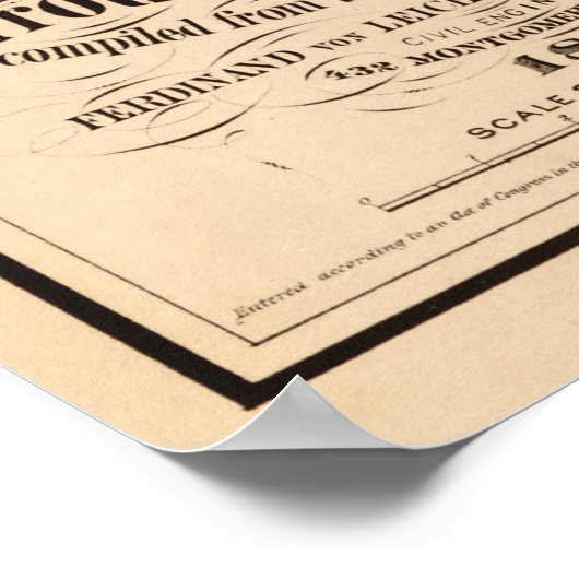  kaart van het meer van Tahoe Calfornia (1874) Poster (Hoek)