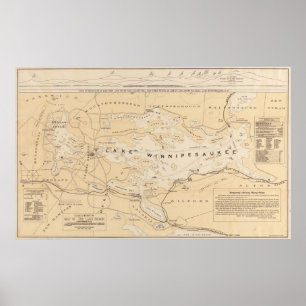 kaart van het meer van Winnipesaukee (1896) Poster