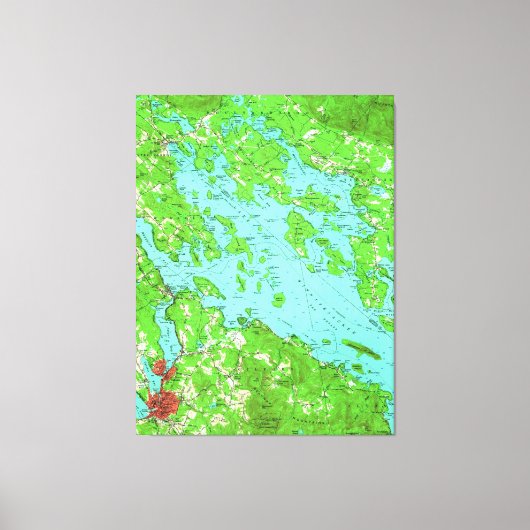 kaart van het meer van Winnipesaukee (1956) Canvas Afdruk (Voorkant)