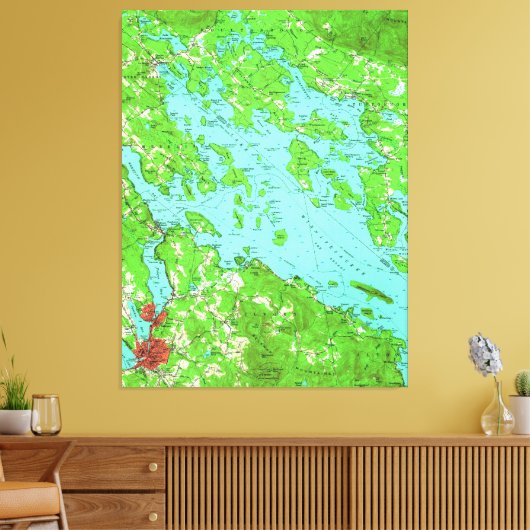  kaart van het meer van Winnipesaukee (1956) Canvas Afdruk (Insitu (Woonkamer))