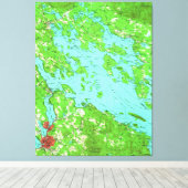 kaart van het meer van Winnipesaukee (1956) Canvas Afdruk (Insitu (Houten vloer))