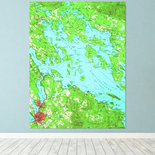  kaart van het meer van Winnipesaukee (1956) Canvas Afdruk (Insitu (Houten vloer))