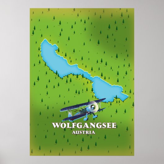 kaart van het meer van Wolfgangsee Poster (Voorkant)