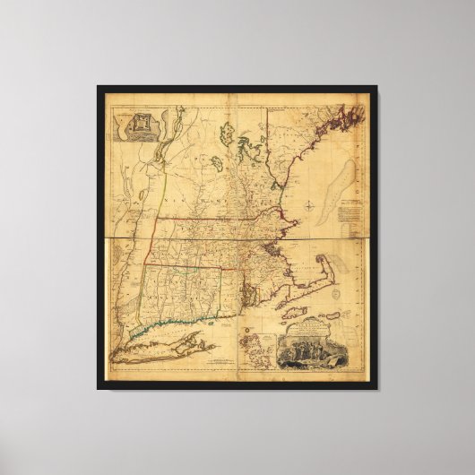 Kaart van het meest bewoonde deel van New England  Canvas Afdruk (Voorkant)