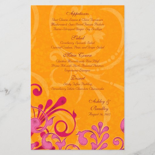 Kaart van het menu Bindje en Oranje Floral Wedding (Voorkant)