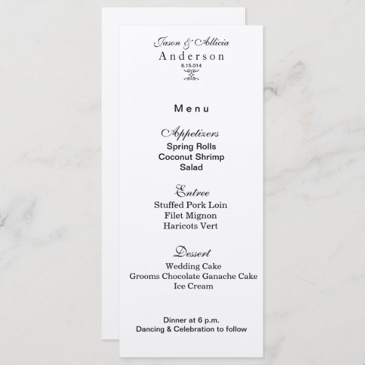 Kaart van het Menu Champagne Shimmer voor bruiloft (Voorkant / Achterkant)