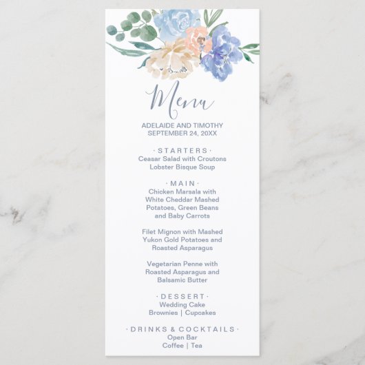 Kaart van het menu Dusty Blue Florals (Voorkant)