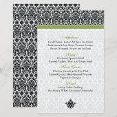 Kaart van het menu Groen, Zwart, Wit Damask (Voorkant / Achterkant)