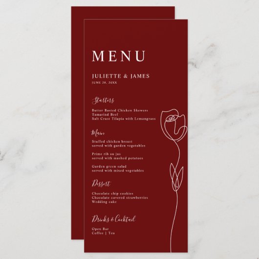 Kaart van het menu Roos van de serie (Voorkant / Achterkant)