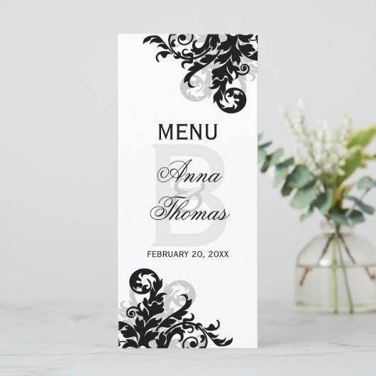 Kaart van het menu Zwart en Zilver Flourish (Staand voorkant)