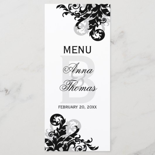Kaart van het menu Zwart en Zilver Flourish (Voorkant)
