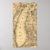  kaart van het Michiganmeer (1876) Poster (Voorkant)