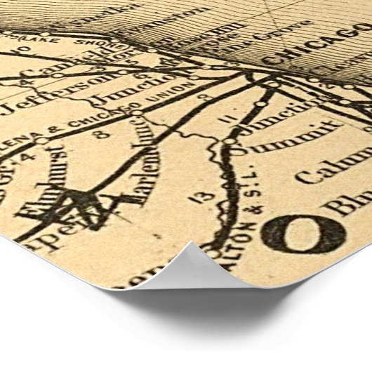  kaart van het Michiganmeer (1876) Poster (Hoek)