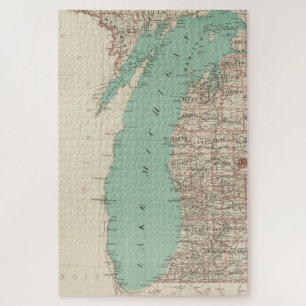  kaart van het Michiganmeer (1888) Legpuzzel