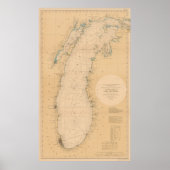  kaart van het Michiganmeer (1898) Poster (Voorkant)