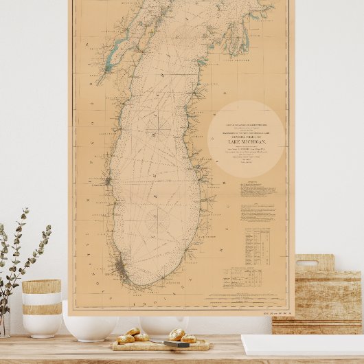  kaart van het Michiganmeer (1898) Poster (Keuken)
