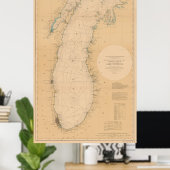 kaart van het Michiganmeer (1898) Poster (Thuiskantoor)