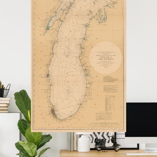  kaart van het Michiganmeer (1898) Poster (Thuiskantoor)