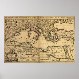  kaart van het Middellandse-Zeegebied (1685) Poster
