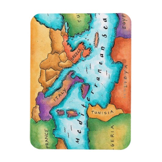 Kaart van het Middellandse-Zeegebied Magneet (Verticaal)