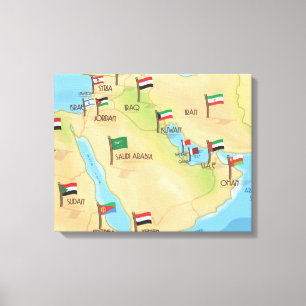 Kaart van het Midden-Oosten Canvas Afdruk