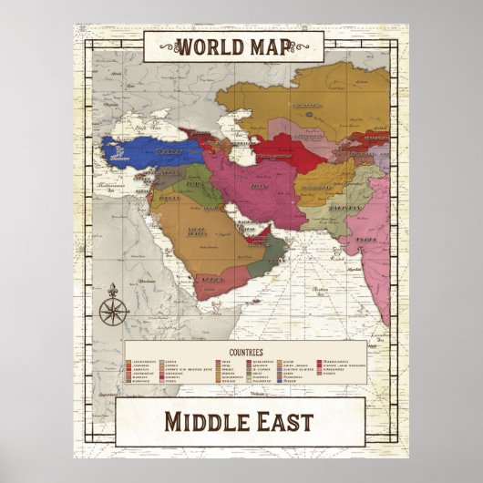 Kaart van het Midden-Oosten Poster (Voorkant)