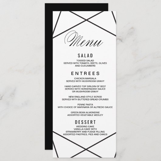 Kaart van het moderne geometrische menu (Voorkant / Achterkant)