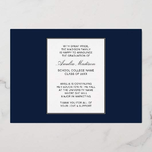 Kaart van het moderne Gold Ink Script Navy Blue Ph (Achterkant)