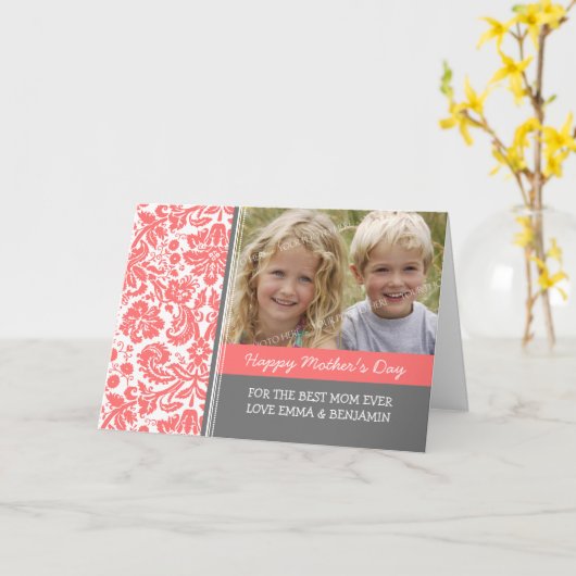 Kaart van het Moederdag van de Foto van het Damast (Gele Bloem)