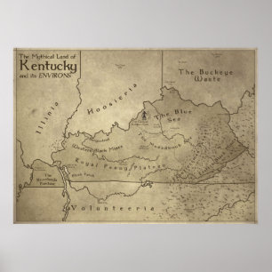 Kaart van het Mythische Land Kentucky Poster