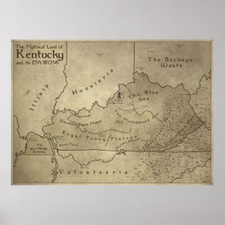 Kaart van het Mythische Land Kentucky Poster