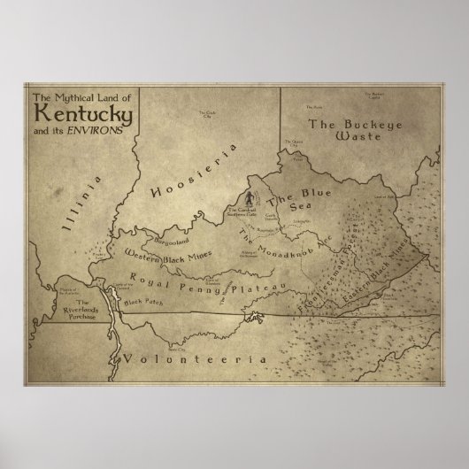 Kaart van het Mythische Land Kentucky Poster (Voorkant)