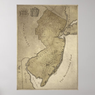 Kaart van het Mythische Land New Jersey Poster