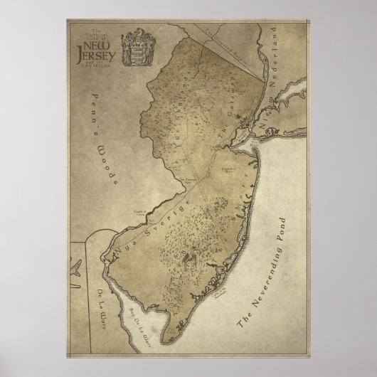 Kaart van het Mythische Land New Jersey Poster (Voorkant)