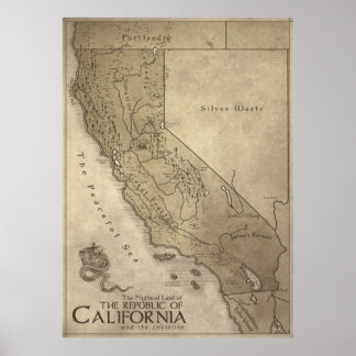 Kaart van het Mythische Land van Californië Poster