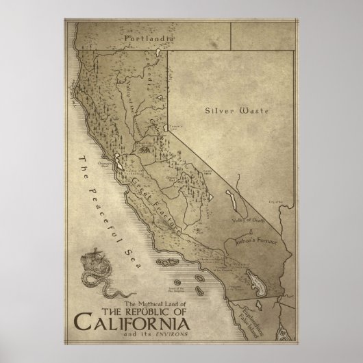 Kaart van het Mythische Land van Californië Poster (Voorkant)