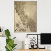 Kaart van het Mythische Land van Californië Poster (Thuiskantoor)