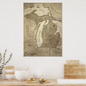 Kaart van het Mythologisch Land Michigan Poster (Keuken)