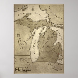 Kaart van het Mythologisch Land Michigan Poster