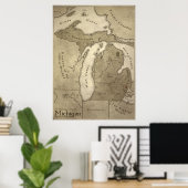 Kaart van het Mythologisch Land Michigan Poster (Thuiskantoor)
