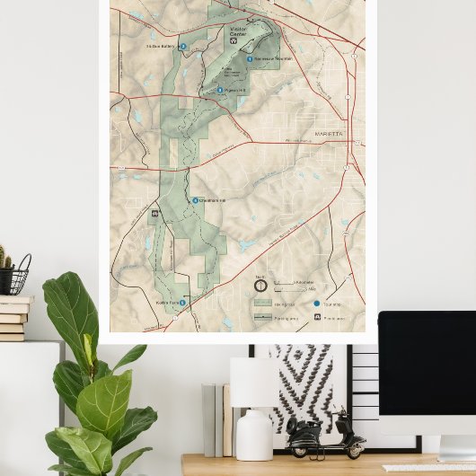 Kaart van het Nationaal Battlefield Park Kennesaw Poster (Thuiskantoor)