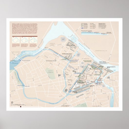 Kaart van het Nationaal Historisch Park van Lowell Poster (Voorkant)