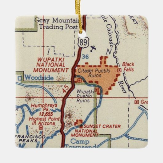  kaart van het Nationaal Monument van Wupatki Keramisch Ornament (Voorkant)