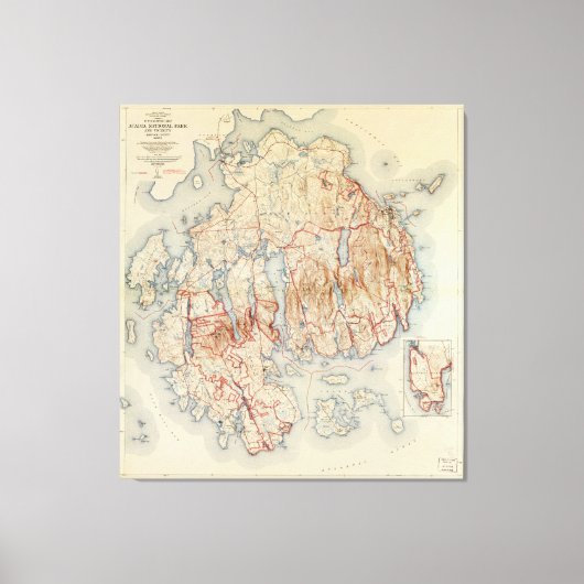 Kaart van het nationaal park Acadia, Maine (1942) Canvas Afdruk (Voorkant)