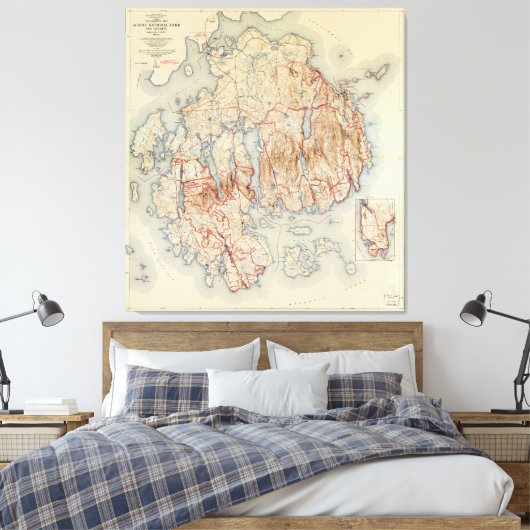 Kaart van het nationaal park Acadia, Maine (1942) Canvas Afdruk (Insitu (Slaapkamer))