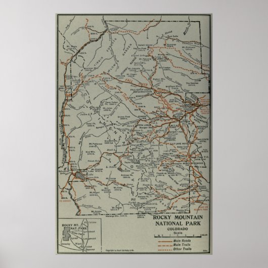  kaart van het nationaal park Rocky Mountains (191 Poster (Voorkant)