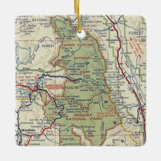  kaart van het nationaal park Sequoia Keramisch Ornament (Voorkant)