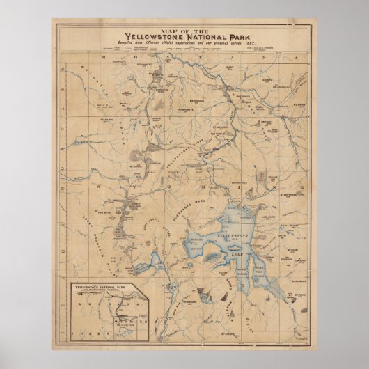  kaart van het Nationaal Park Yellowstone (1889) Poster (Voorkant)